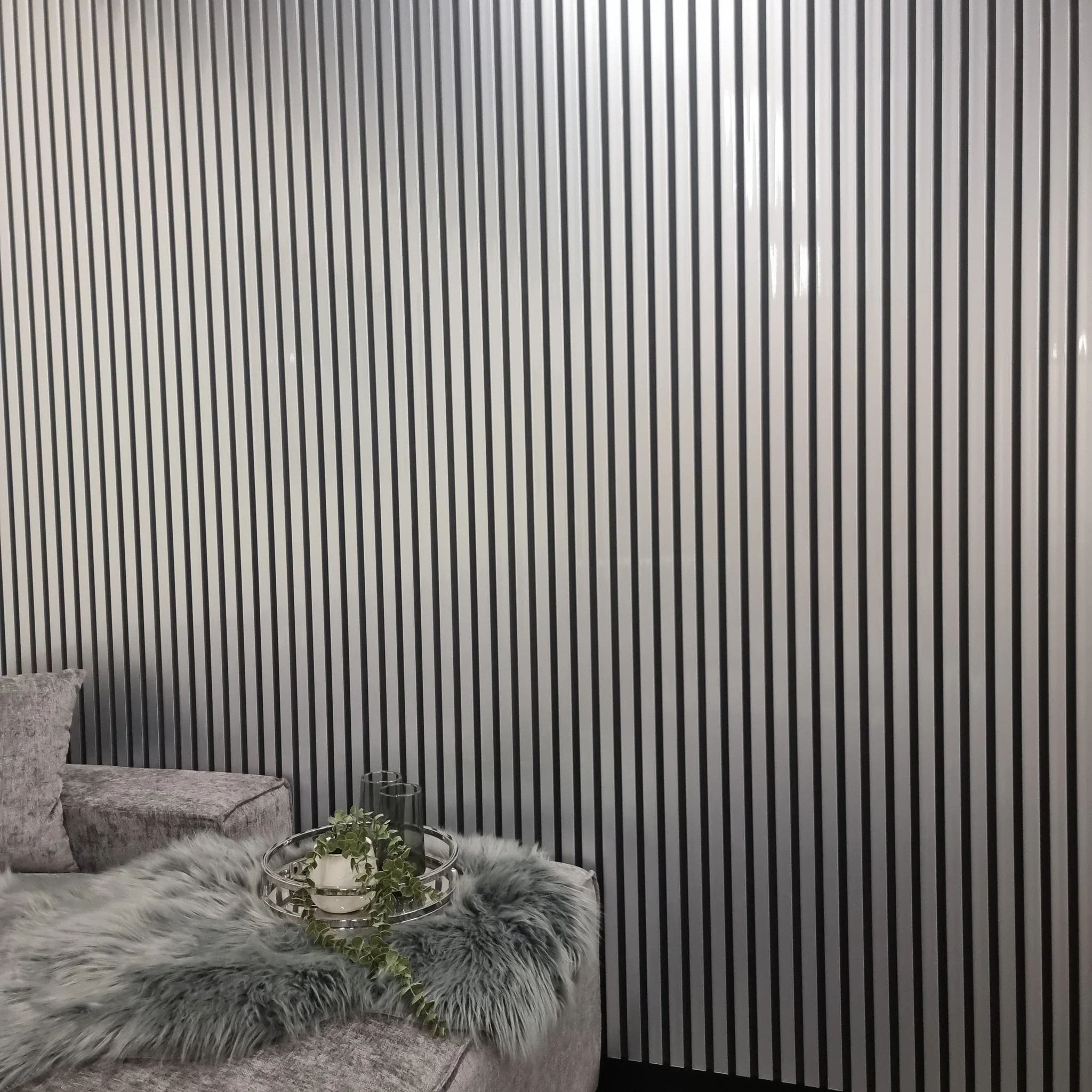Wood effect slatted wall panels chrome 4 Wood Effect Slatted Wall Panels Chrome 4