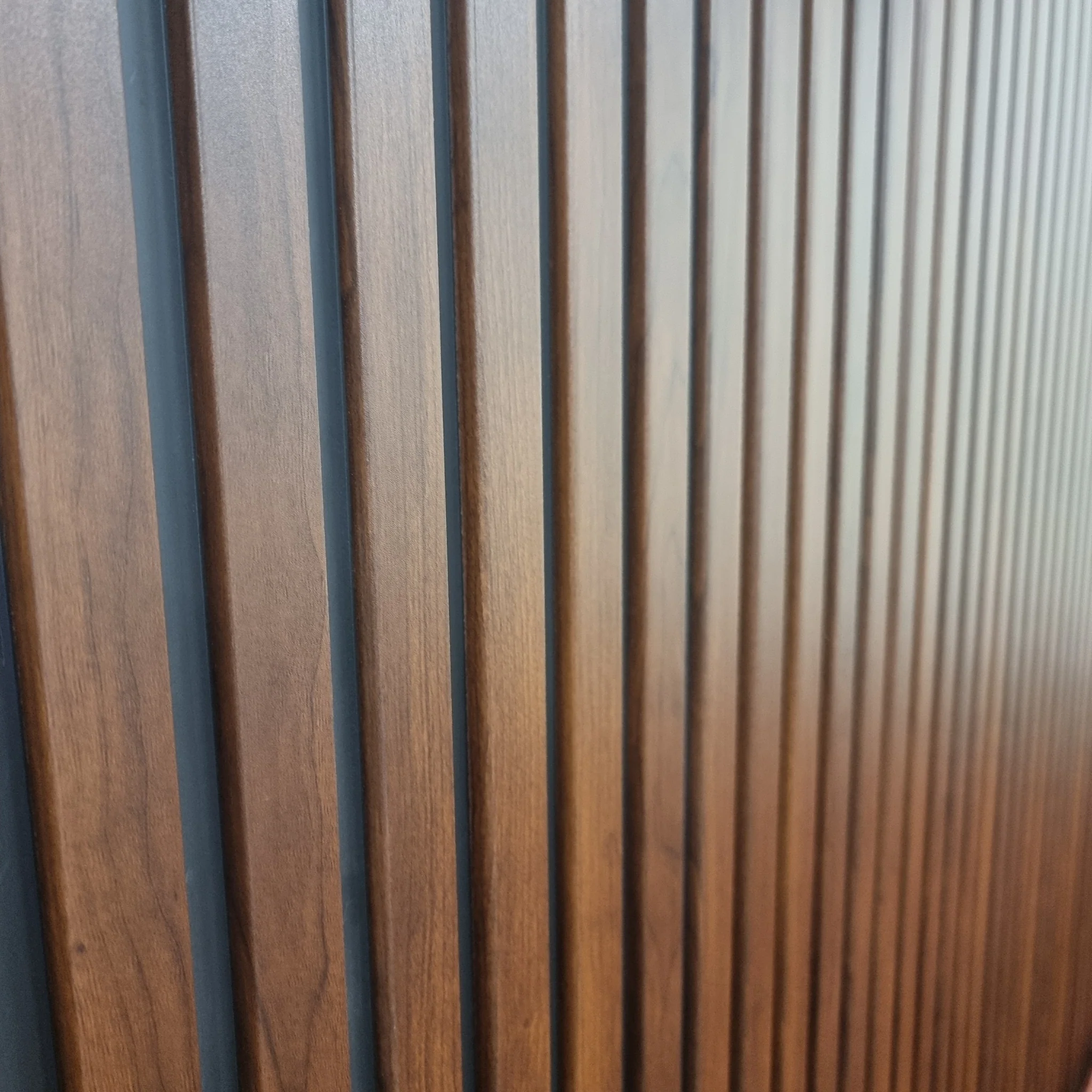 Wood effect slatted wall panels dark oak Wood Effect Slatted Wall Panels Dark Oak