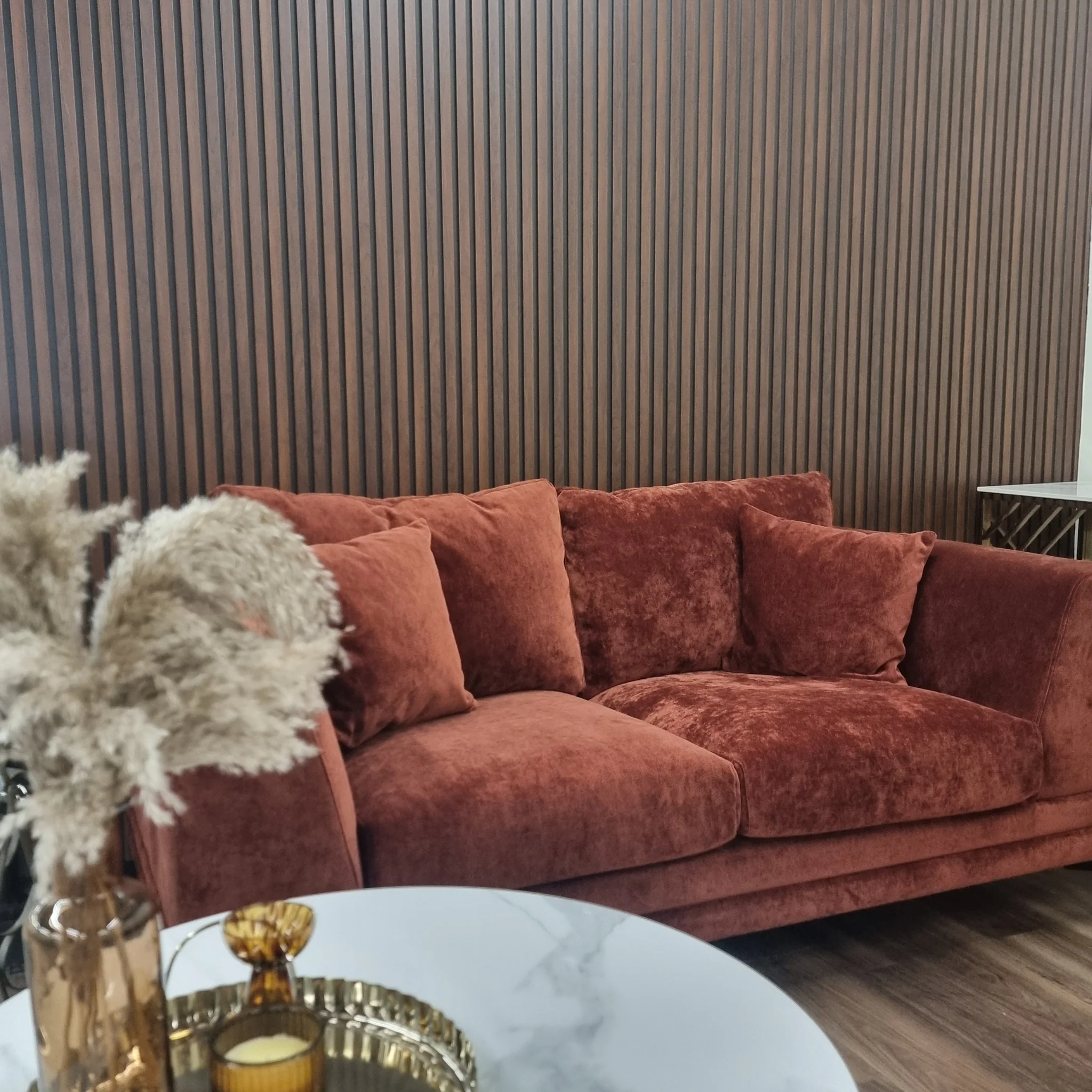 Wood effect slatted wall panels dark oak 3 Wood Effect Slatted Wall Panels Dark Oak 3