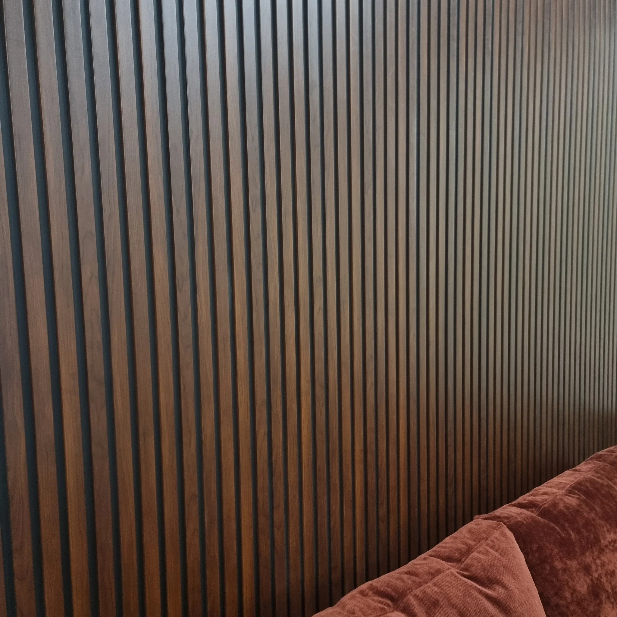 Wood effect slatted wall panels dark oak 4 Wood Effect Slatted Wall Panels Dark Oak 4