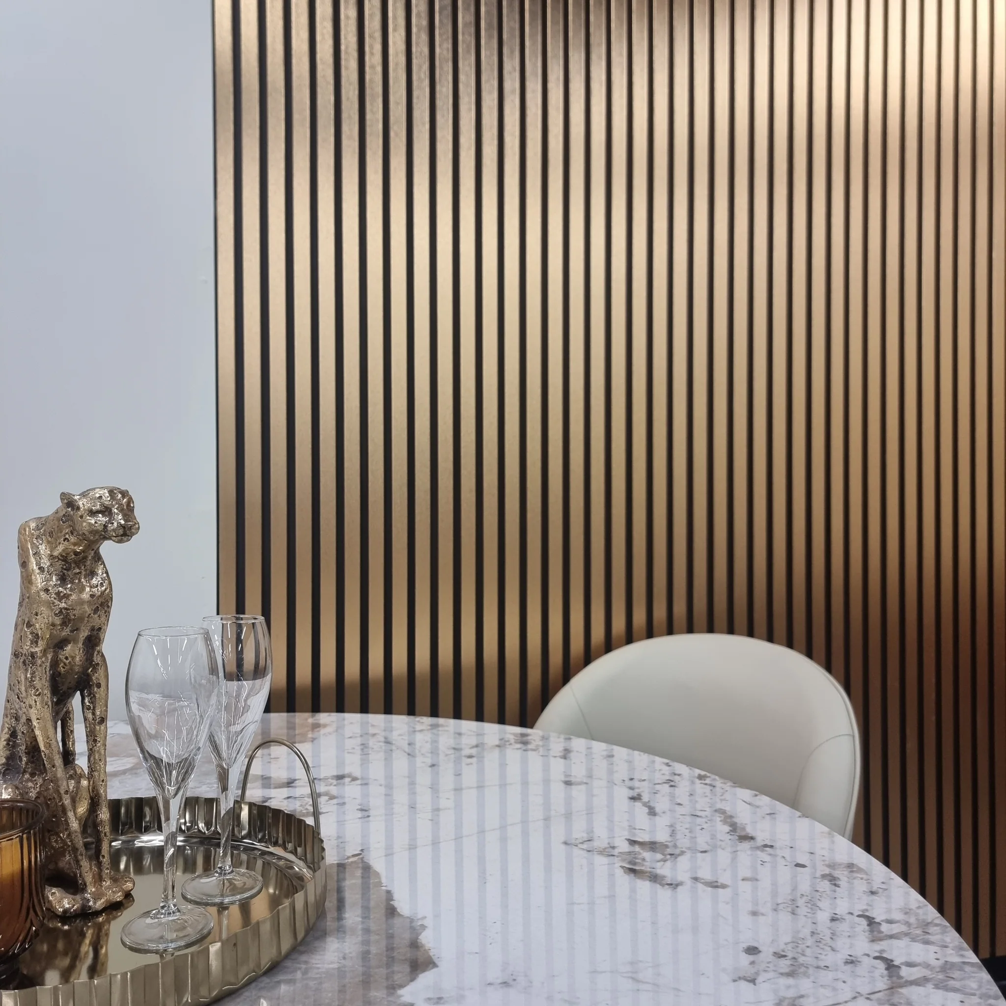 Wood effect slatted wall panels gold 3 Wood Effect Slatted Wall Panels Gold 3