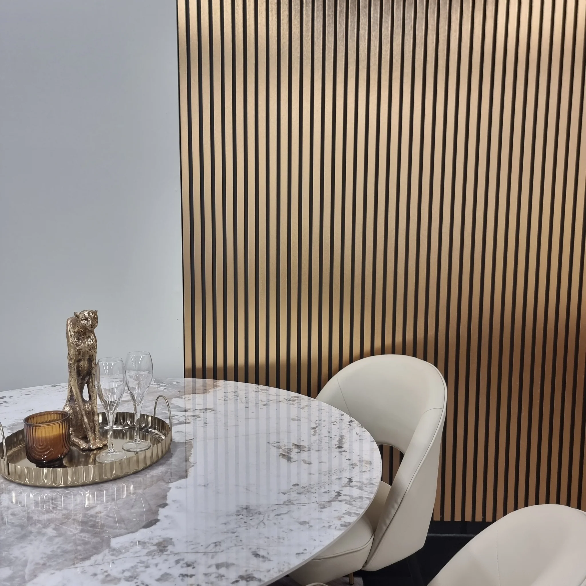 Wood effect slatted wall panels gold 4 Wood Effect Slatted Wall Panels Gold 4