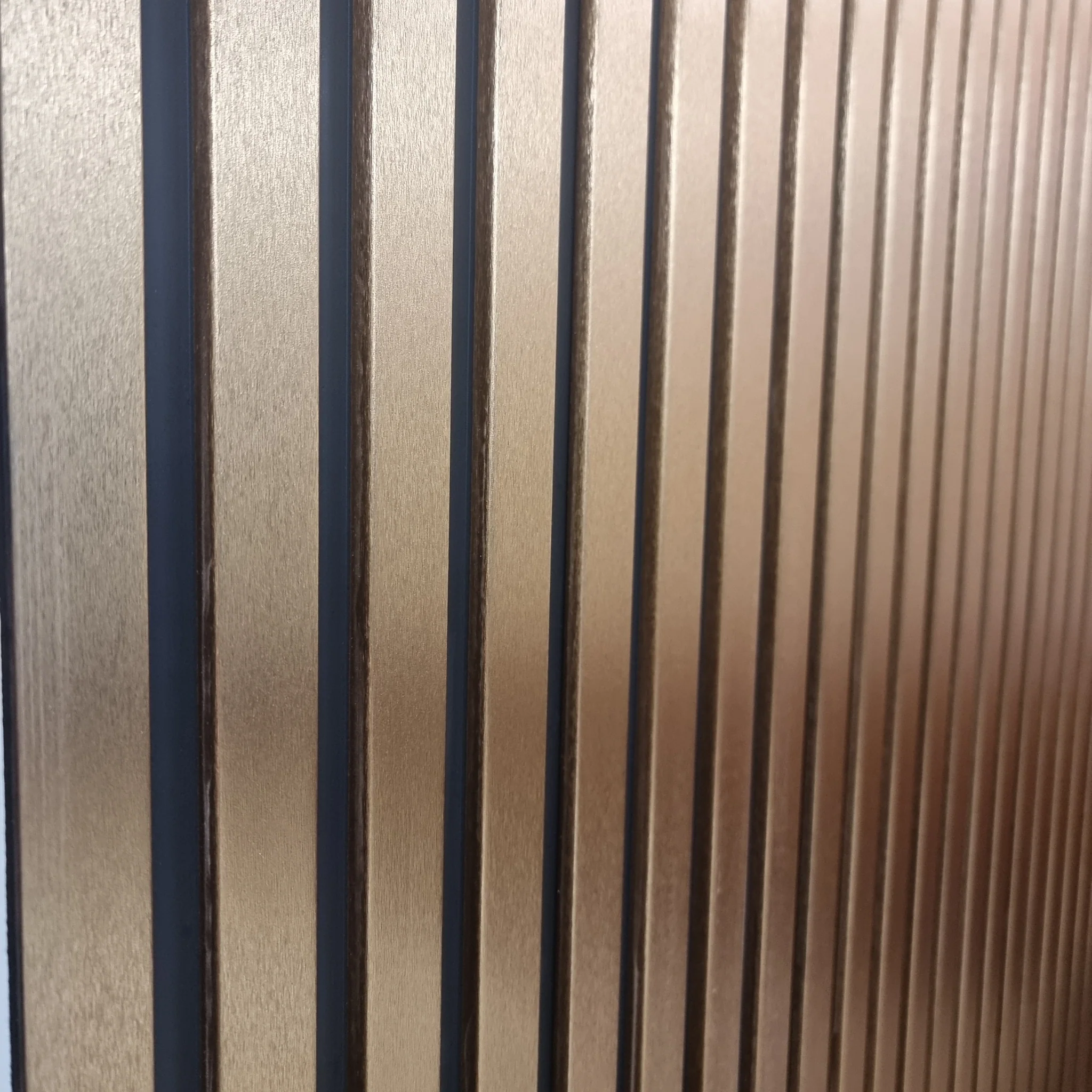 Wood effect slatted wall panels gold black Wood Effect Slatted Wall Panels Gold Black