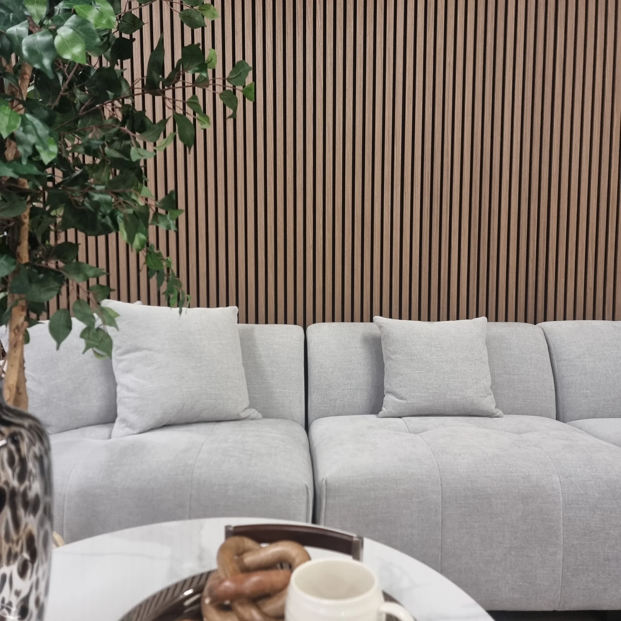 Real Wooden Acoustic Slatted Wall Panels - Dark Oak - 240cm x 60cm (4 pack) Image 1 Real Wooden Acoustic Slatted Wall Panels - Dark Oak - 240cm x 60cm (4 pack) featured image