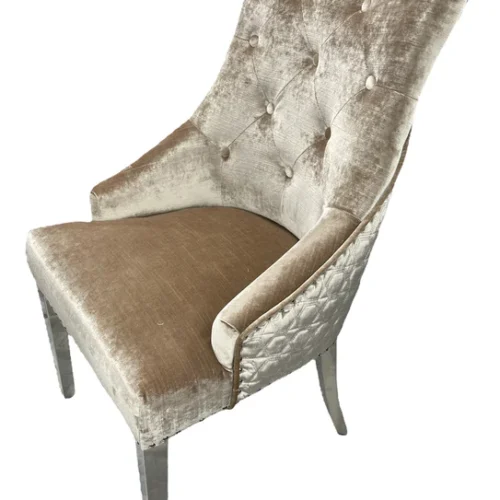 Arial Marble & Chrome Dining Table + Lion Knocker Velvet Chairs6