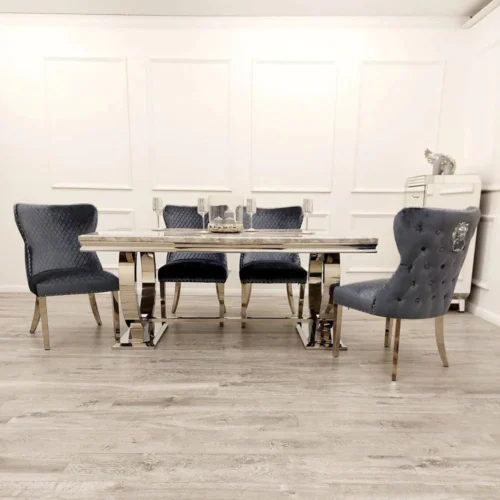 Arriana 1.8 Dining Table With 6 Chelsea Shimmer Chairs