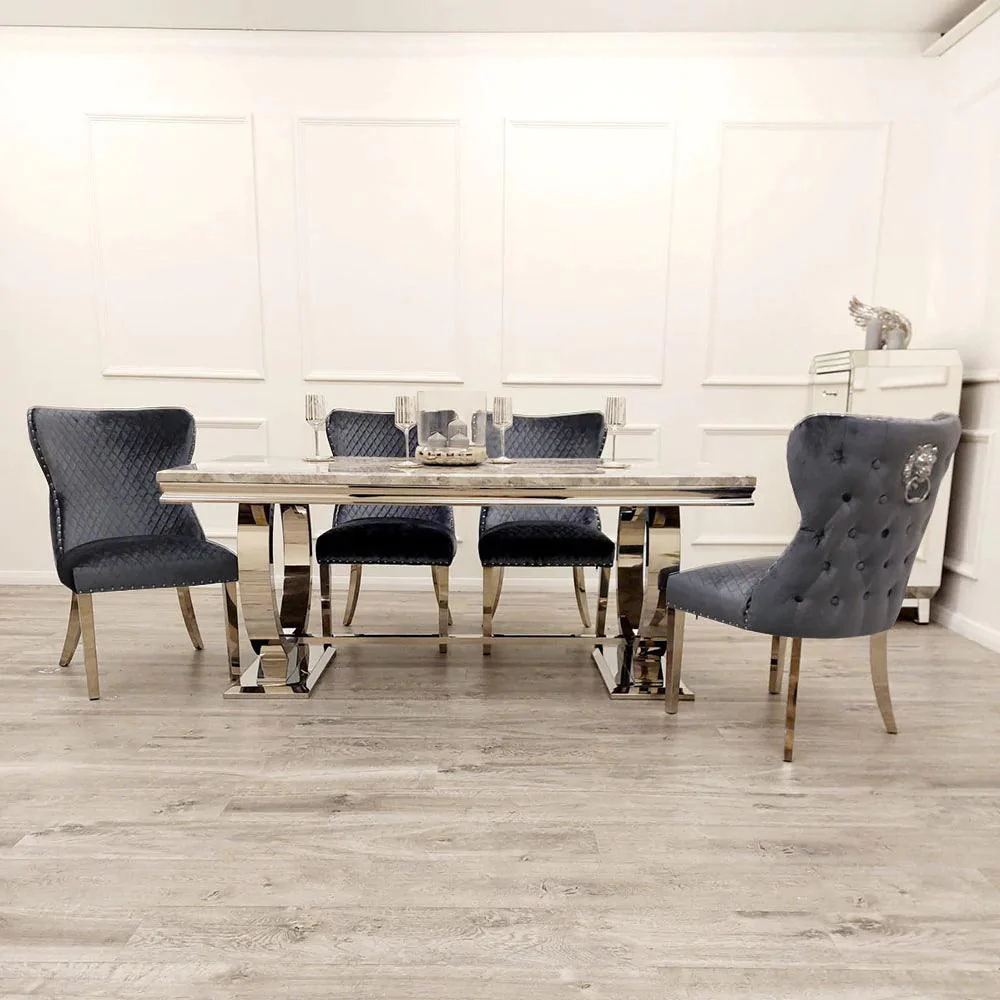 Arriana 1.8 Dining Table with 6 Chelsea Shimmer Chairs Arriana 1.8 Dining Table With 6 Chelsea Shimmer Chairs