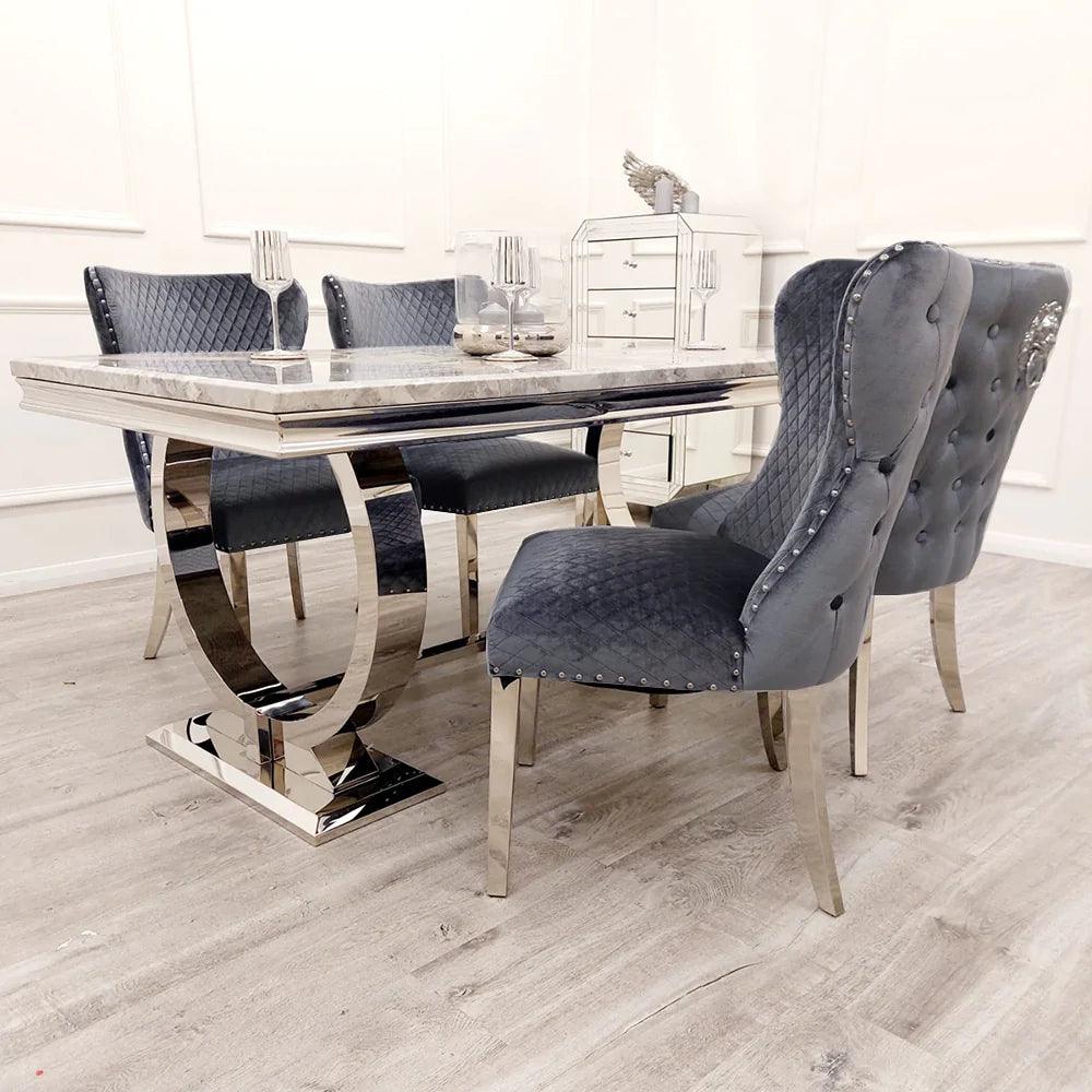 Arriana 1.8 Dining Table with 6 Chelsea Shimmer Chairs1 Arriana 1.8 Dining Table With 6 Chelsea Shimmer Chairs1