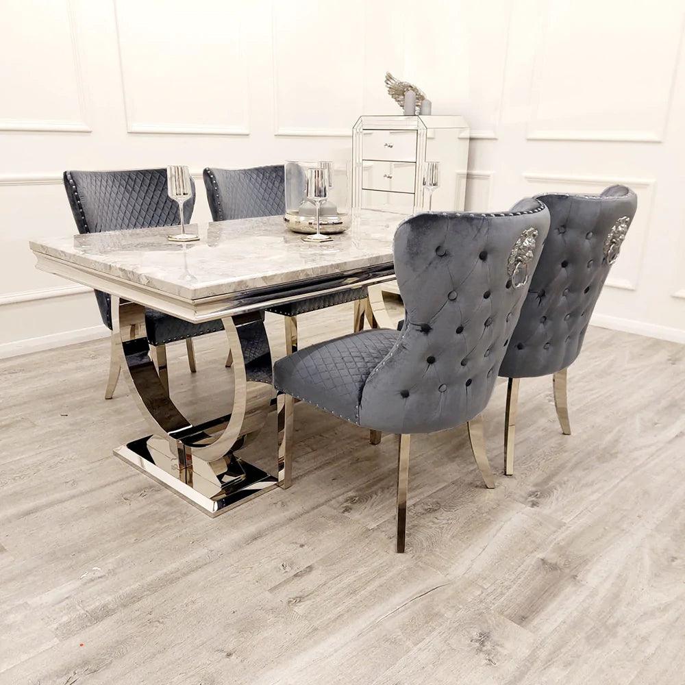 Arriana 1.8 Dining Table with 6 Chelsea Shimmer Chairs2 Arriana 1.8 Dining Table With 6 Chelsea Shimmer Chairs2