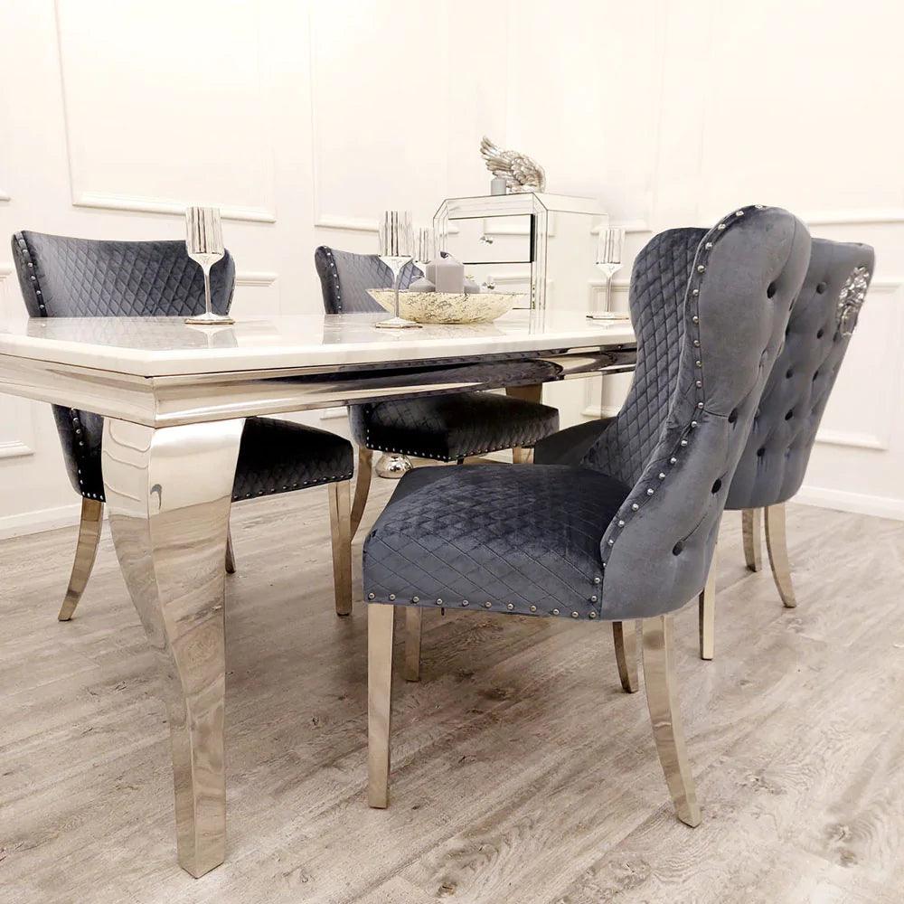 Arriana 1.8 Dining Table with 6 Chelsea Shimmer Chairs4 Arriana 1.8 Dining Table With 6 Chelsea Shimmer Chairs4