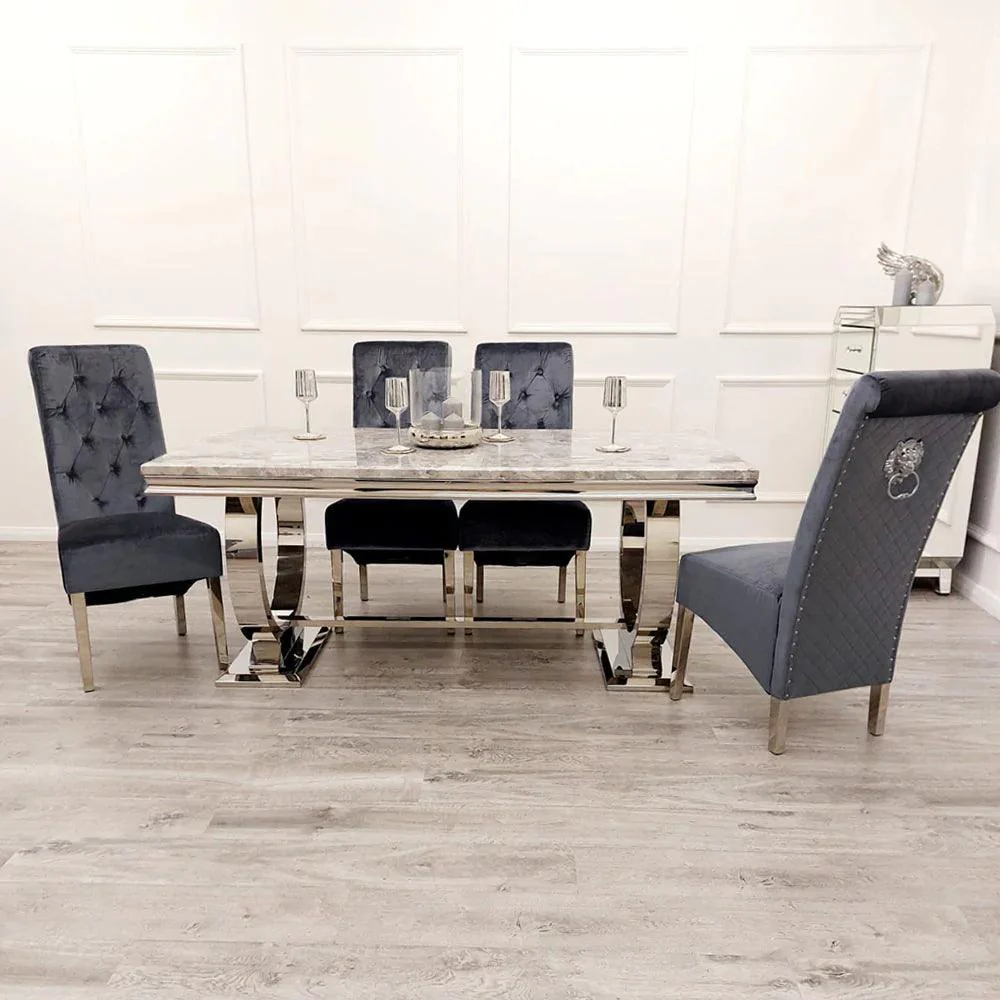 Arriana 1.8 Dining Table with 6 Emma Shimmer Chairs Arriana 1.8 Dining Table With 6 Emma Shimmer Chairs