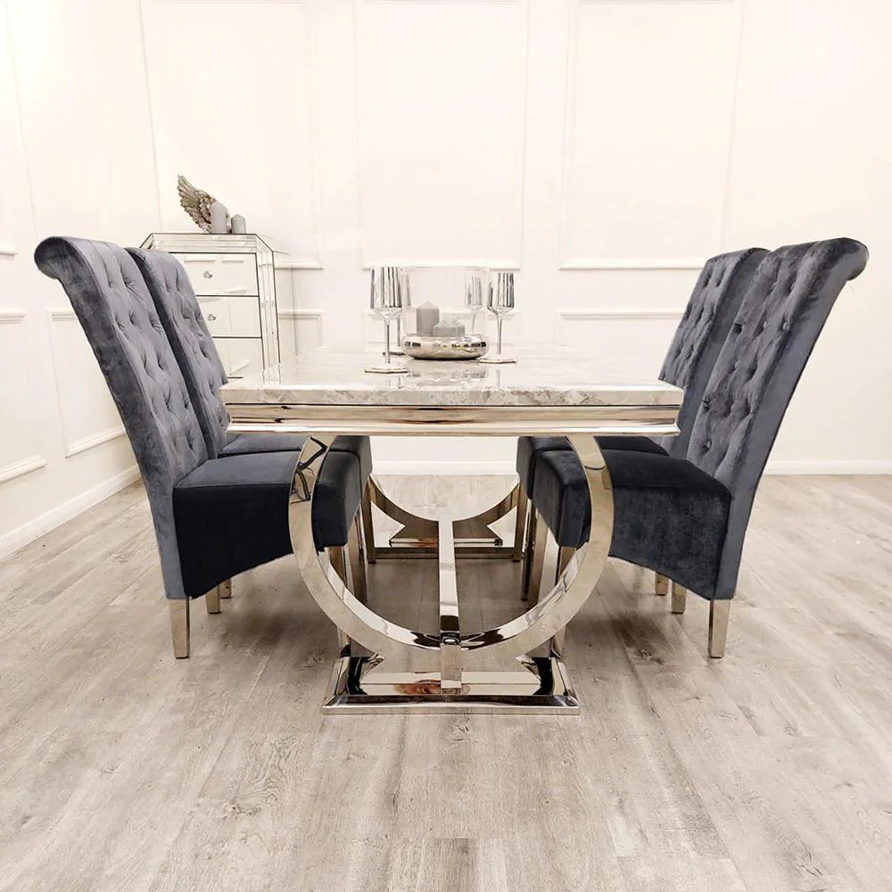 Arriana 1.8 Dining Table with 6 Emma Shimmer Chairs2 Arriana 1.8 Dining Table With 6 Emma Shimmer Chairs2