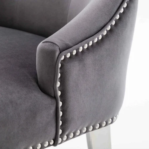 Louis 120cm Grey Marble Dining Table + Knightsbridge Dark Grey Knocker Plush Velvet Chairs7
