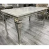 Louis 120cm White Marble Dining Table + Valente Dark Grey Lion Knocker Velvet Chairs5