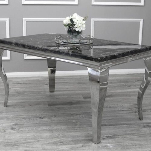 Louis 150cm Black Marble Dining Table + Lucy Black Lion Knocker Plush Velvet Chairs1