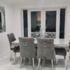 Louis 160cm Grey Marble Dining Table + Knightsbridge Light Grey Knocker Plush Velvet Chairs
