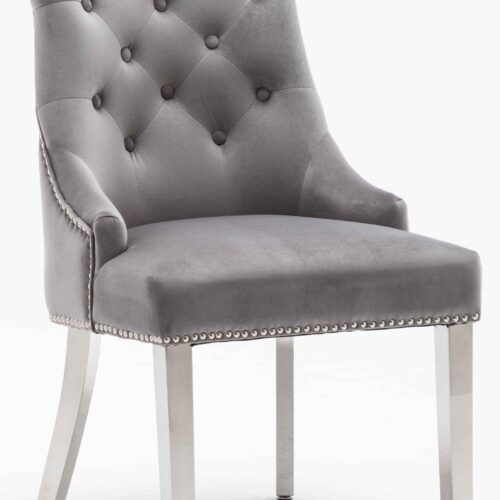 Louis 180cm Grey Marble Dining Table + Knightsbridge Light Grey Knocker Plush Velvet Chairs8