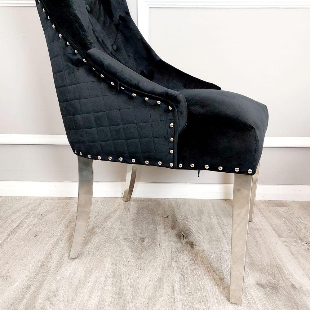 Louis Black Marble 130cm Round Dining Table + Black Lion Knocker Plush Velvet Chairs3 Louis Black Marble 130cm Round Dining Table + Black Lion Knocker Plush Velvet Chairs3