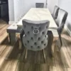 Louis Marble 160cm Dining Table + Victoria Grey Ring Chairs, Bench Option