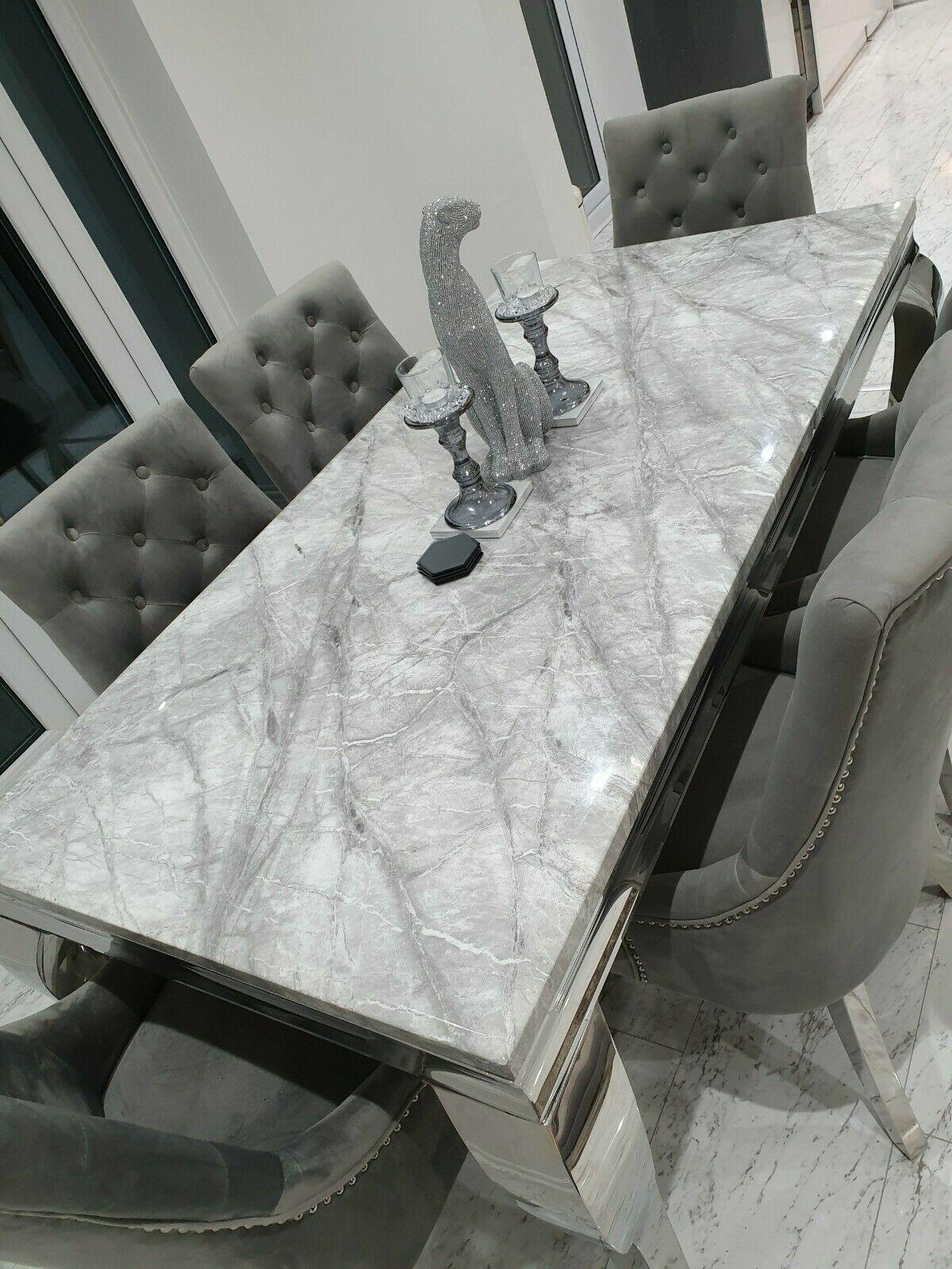 Louis Marble 160CM Dining Table + Victoria Grey Ring Chairs, Bench Option1 Louis Marble 160cm Dining Table + Victoria Grey Ring Chairs, Bench Option1