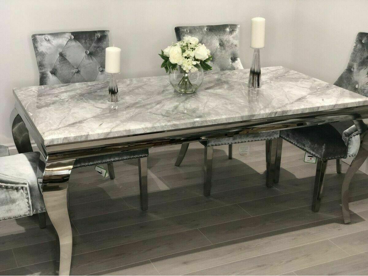 Louis Marble 160CM Dining Table + Victoria Grey Ring Chairs, Bench Option2 Louis Marble 160cm Dining Table + Victoria Grey Ring Chairs, Bench Option2