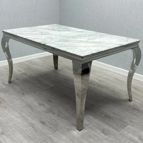 Louis Marble 160cm Dining Table + Victoria Grey Ring Chairs, Bench Option6