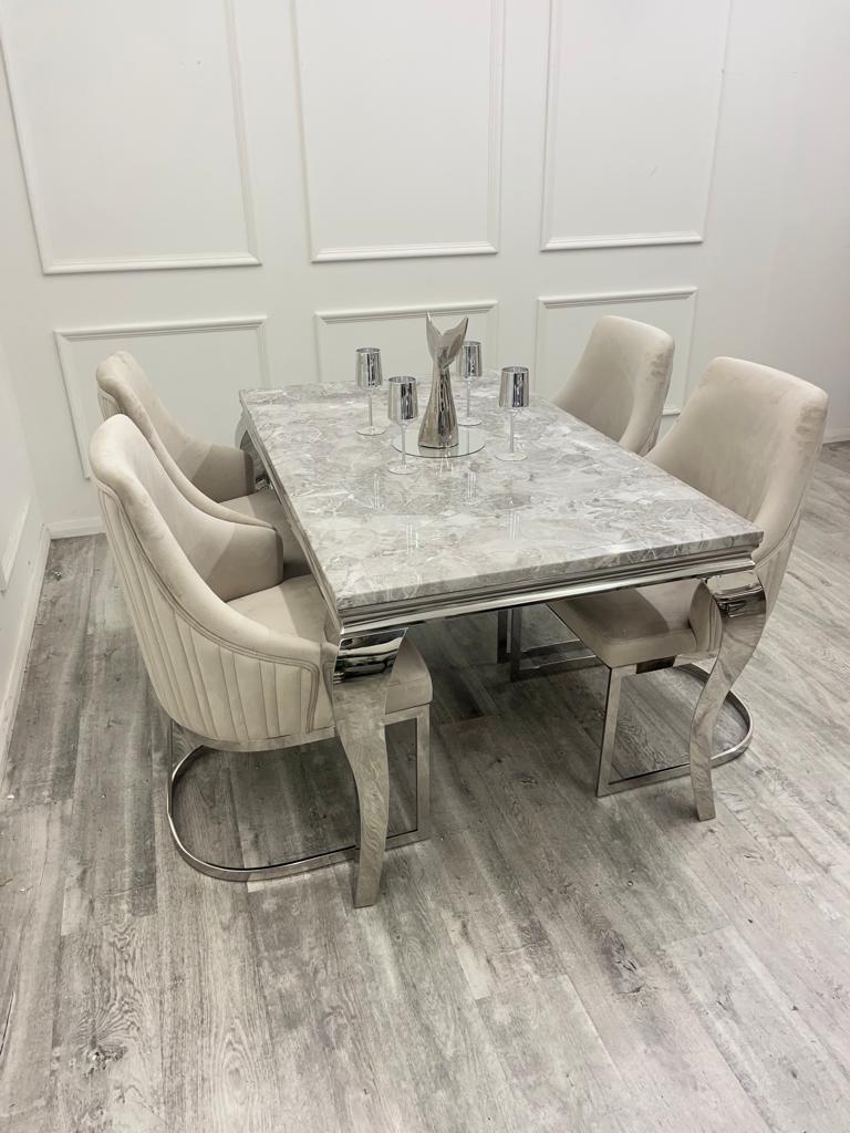 Louis Marble & Chrome Dining Table With Carlton Beige Louis Marble & Chrome Dining Table With Carlton Beige