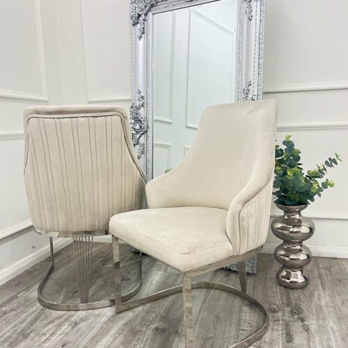 Louis Marble & Chrome Dining Table With Carlton Beige10