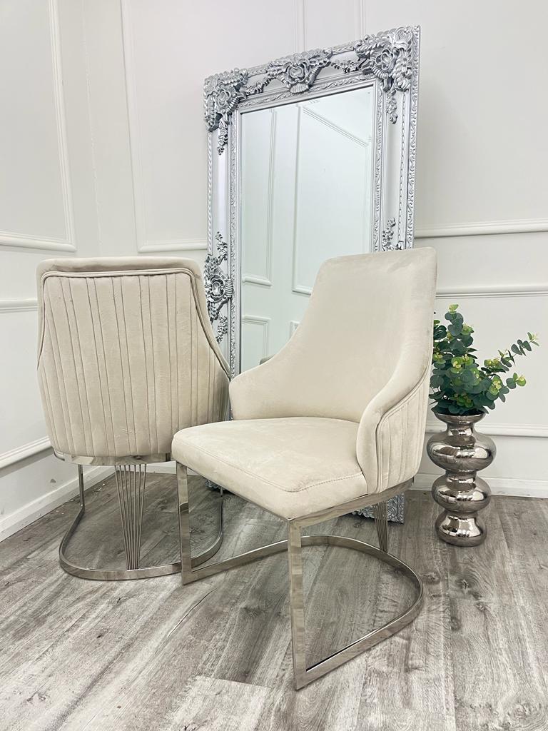 Louis Marble & Chrome Dining Table With Carlton Beige10 Louis Marble & Chrome Dining Table With Carlton Beige10