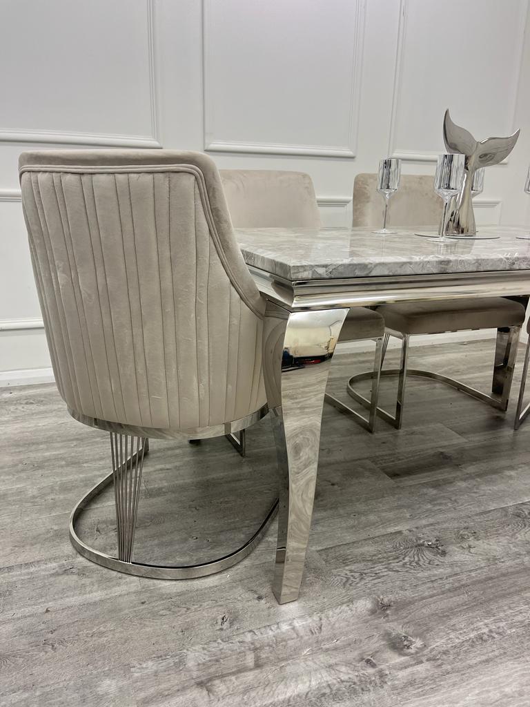 Louis Marble & Chrome Dining Table With Carlton Beige2 Louis Marble & Chrome Dining Table With Carlton Beige2