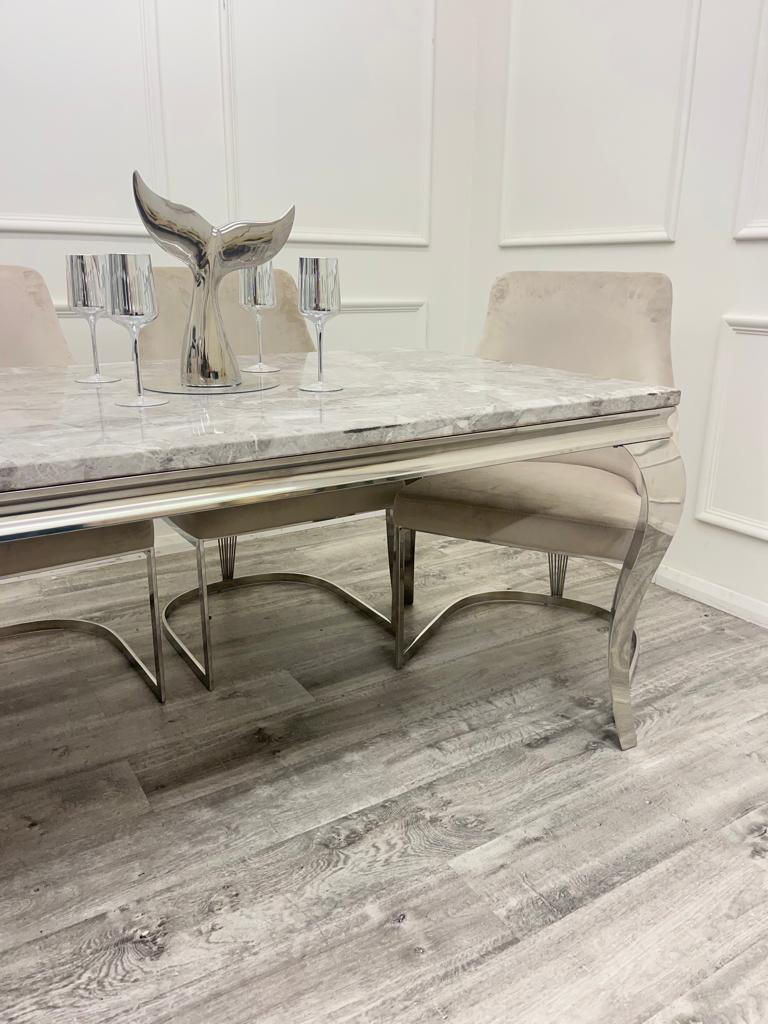 Louis Marble & Chrome Dining Table With Carlton Beige3 Louis Marble & Chrome Dining Table With Carlton Beige3