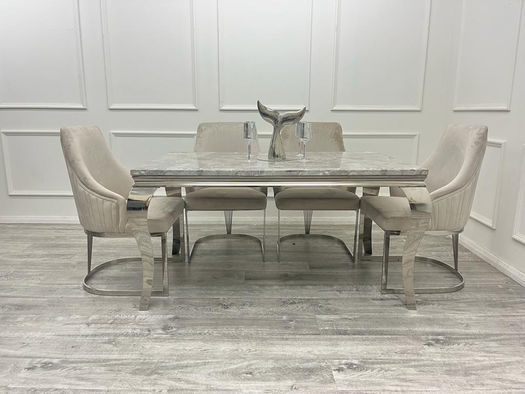 Louis Marble & Chrome Dining Table With Carlton Beige4 Louis Marble & Chrome Dining Table With Carlton Beige4