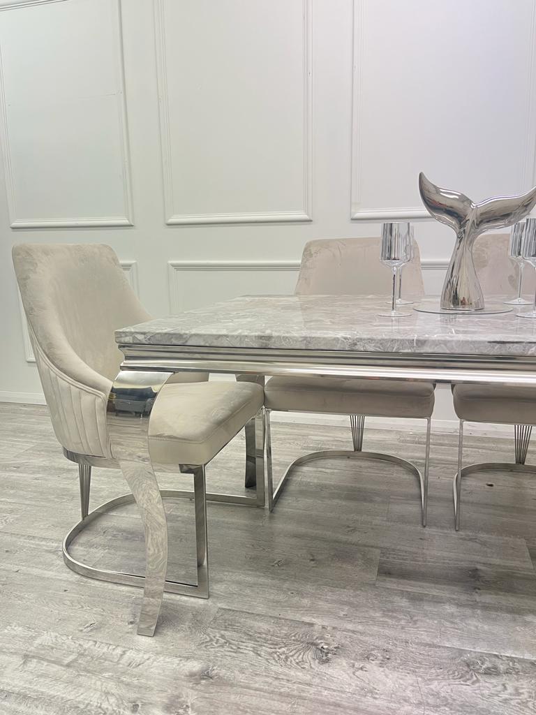Louis Marble & Chrome Dining Table With Carlton Beige5 Louis Marble & Chrome Dining Table With Carlton Beige5