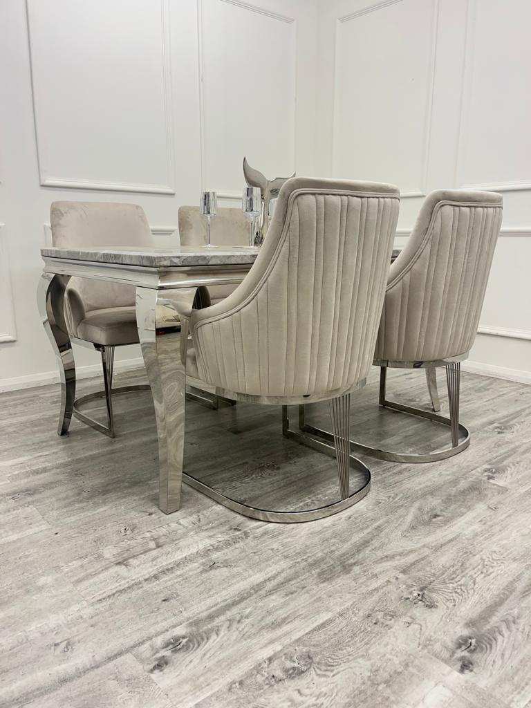 Louis Marble & Chrome Dining Table With Carlton Beige6 Louis Marble & Chrome Dining Table With Carlton Beige6