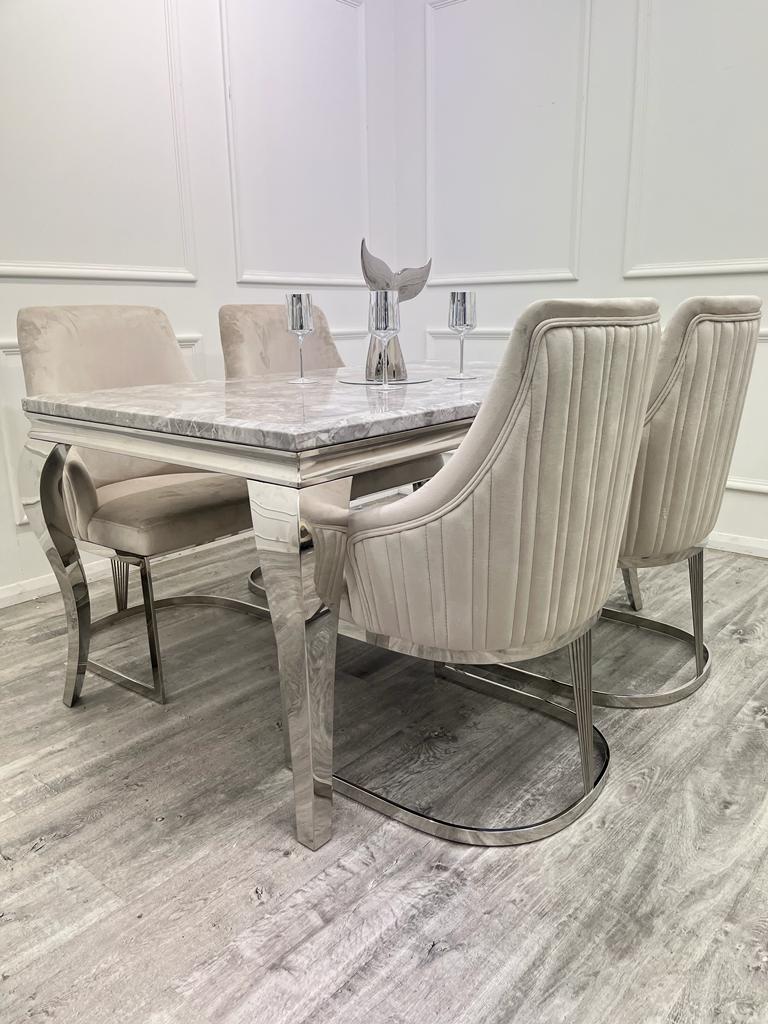 Louis Marble & Chrome Dining Table With Carlton Beige7 Louis Marble & Chrome Dining Table With Carlton Beige7