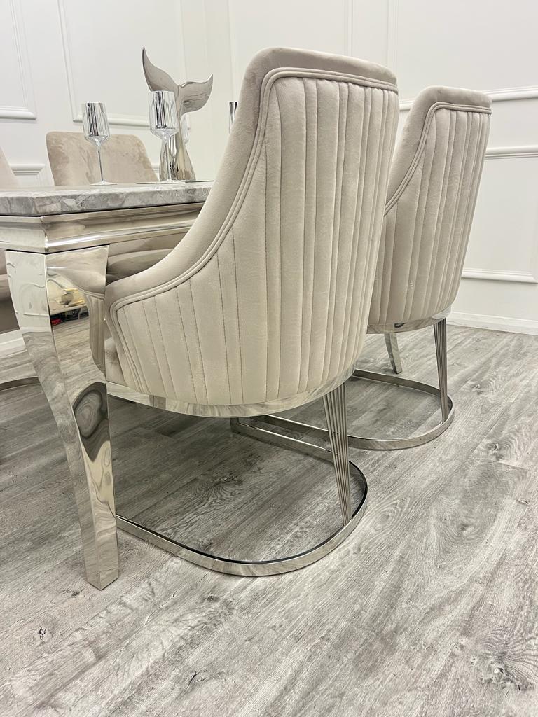Louis Marble & Chrome Dining Table With Carlton Beige8 Louis Marble & Chrome Dining Table With Carlton Beige8