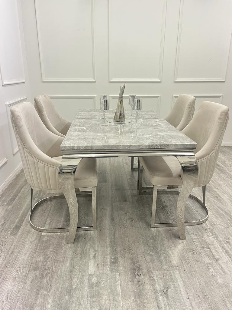 Louis Marble & Chrome Dining Table With Carlton Beige9 Louis Marble & Chrome Dining Table With Carlton Beige9