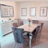 Louis Marble & Chrome Dining Table With Lion Knocker Velvet Chairs