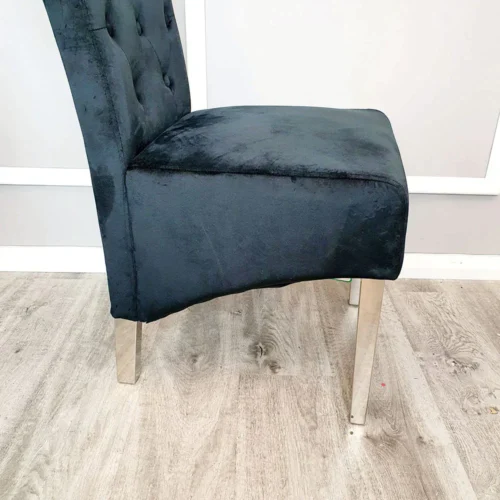 Louis Marble & Chrome Dining Table With Lucy Slim Quilted Lion Knocker Velvet Chairs & 140cm Bench11