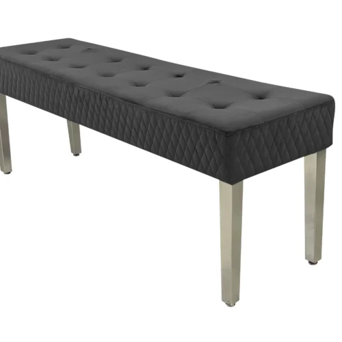 Louis Marble & Chrome Dining Table With Lucy Slim Quilted Lion Knocker Velvet Chairs & 140cm Bench4