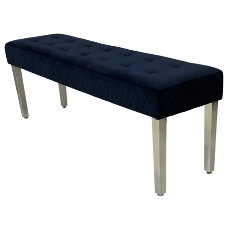 Louis Marble & Chrome Dining Table With Lucy Slim Quilted Lion Knocker Velvet Chairs & 140cm Bench5