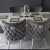 Louis Marble & Chrome Dining Table With Valente Lion Knocker Velvet Chairs & Bench1