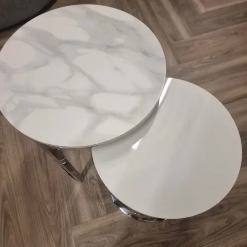 Cato Nest Of 2 Tall Silver End Tables With Polar White Sintered Stone Top 3