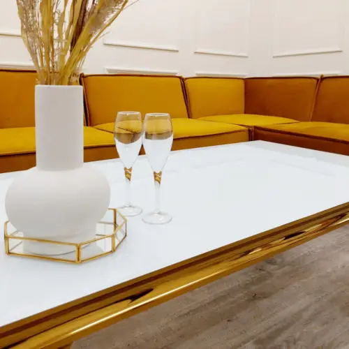 Louis Gold Coffee Table With White Glass Top 2