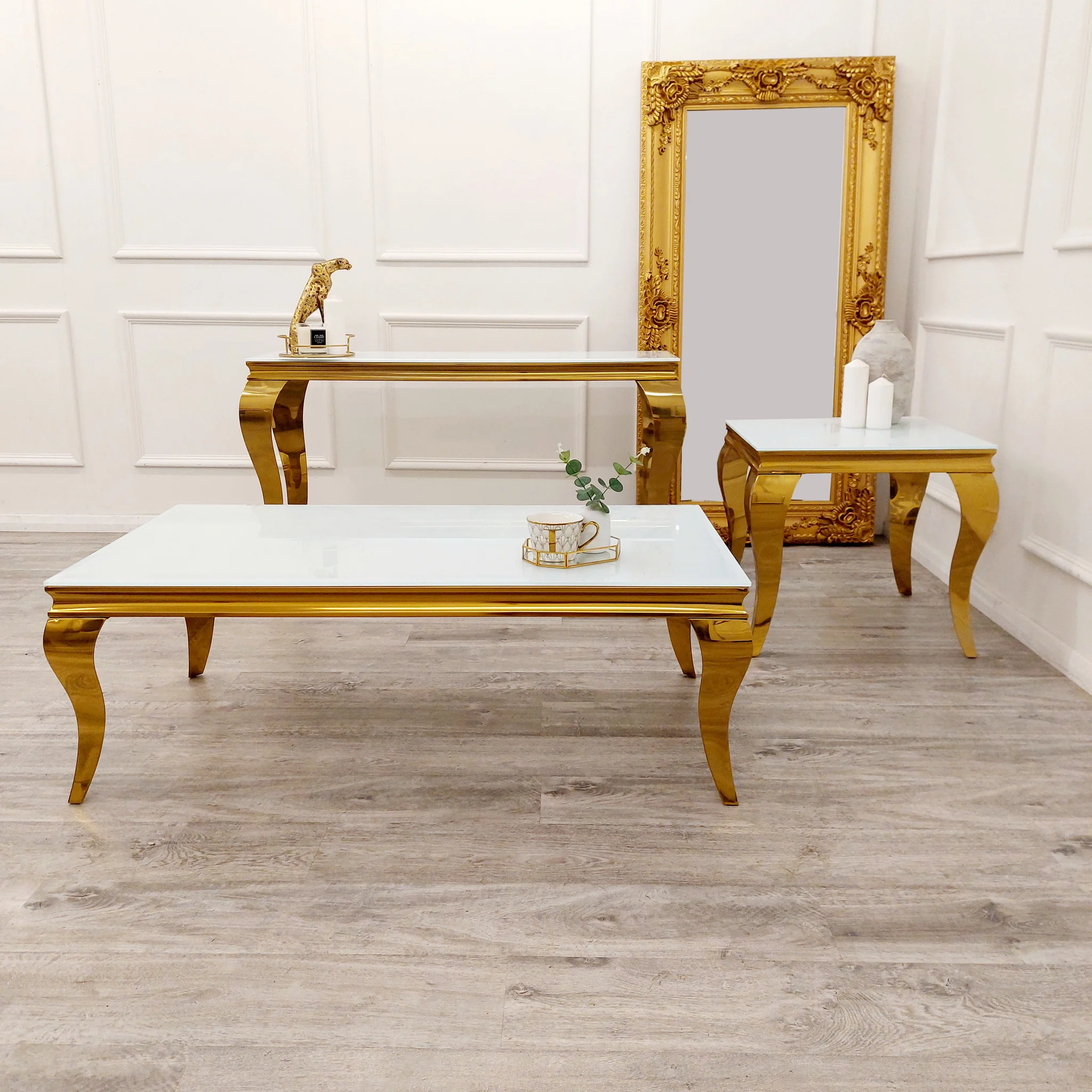Louis Gold Coffee Table with White Glass Top 5 Louis Gold Coffee Table With White Glass Top 5