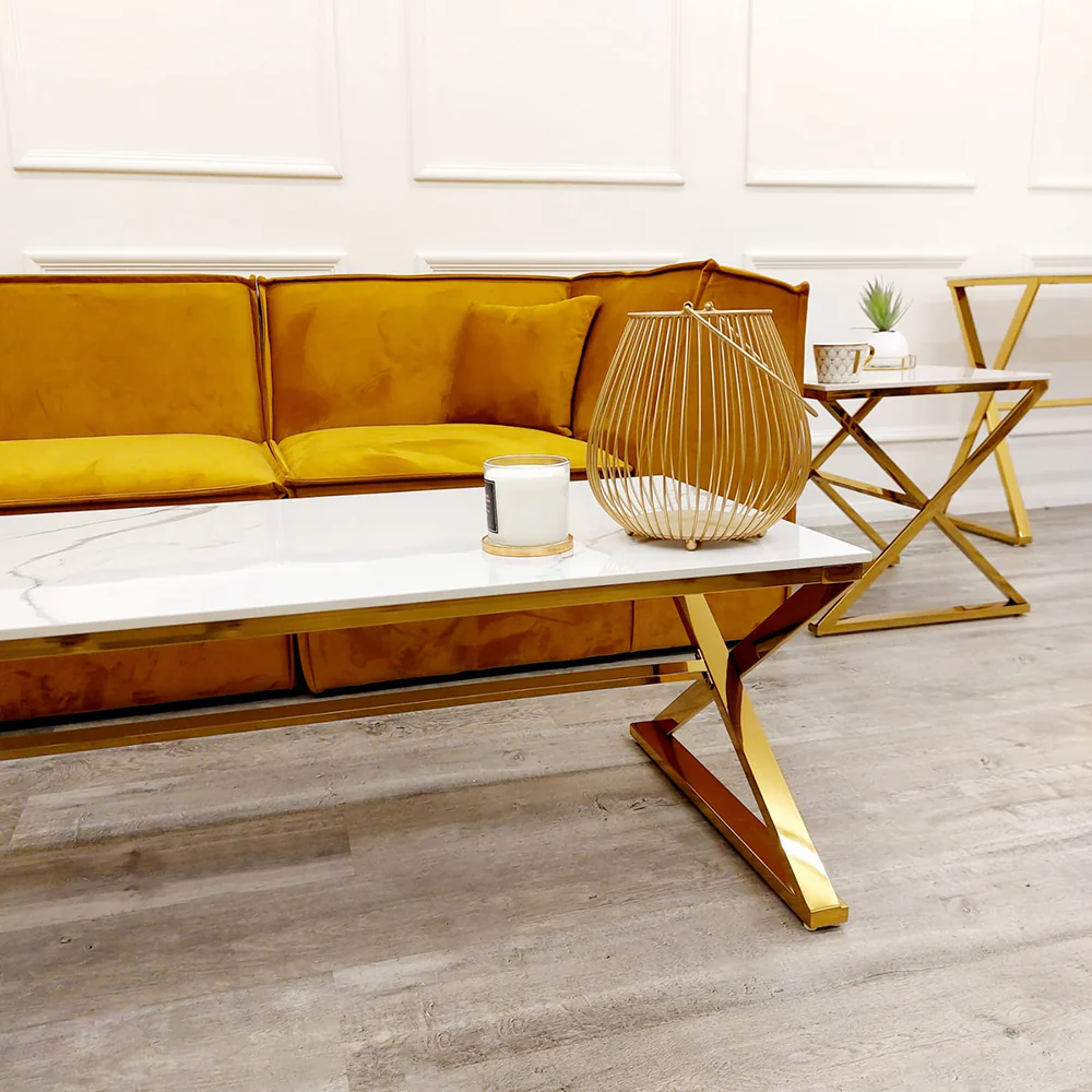 Zion Gold Coffee Table with Polar White Sintered Top 4 Zion Gold Coffee Table With Polar White Sintered Top 4