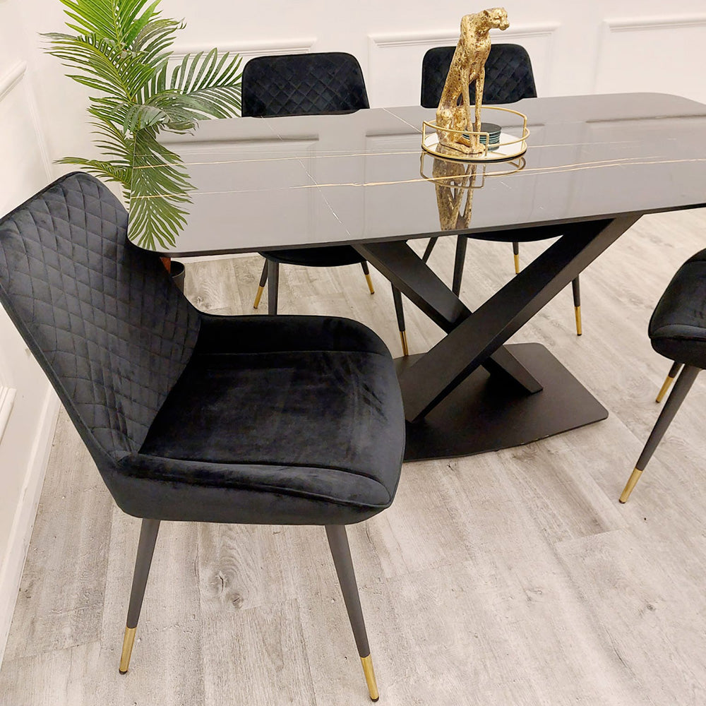 Apollo 1.6m Black Dining Table with Black Sintered Stone Top - 5 Apollo 1.6m Black Dining Table with Black Sintered Stone Top detail image