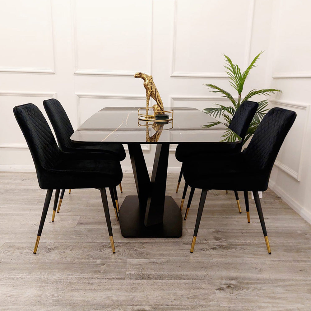 Apollo 1.6m Black Dining Table with Black Sintered Stone Top - 7 Apollo 1.6m Black Dining Table with Black Sintered Stone Top detail image