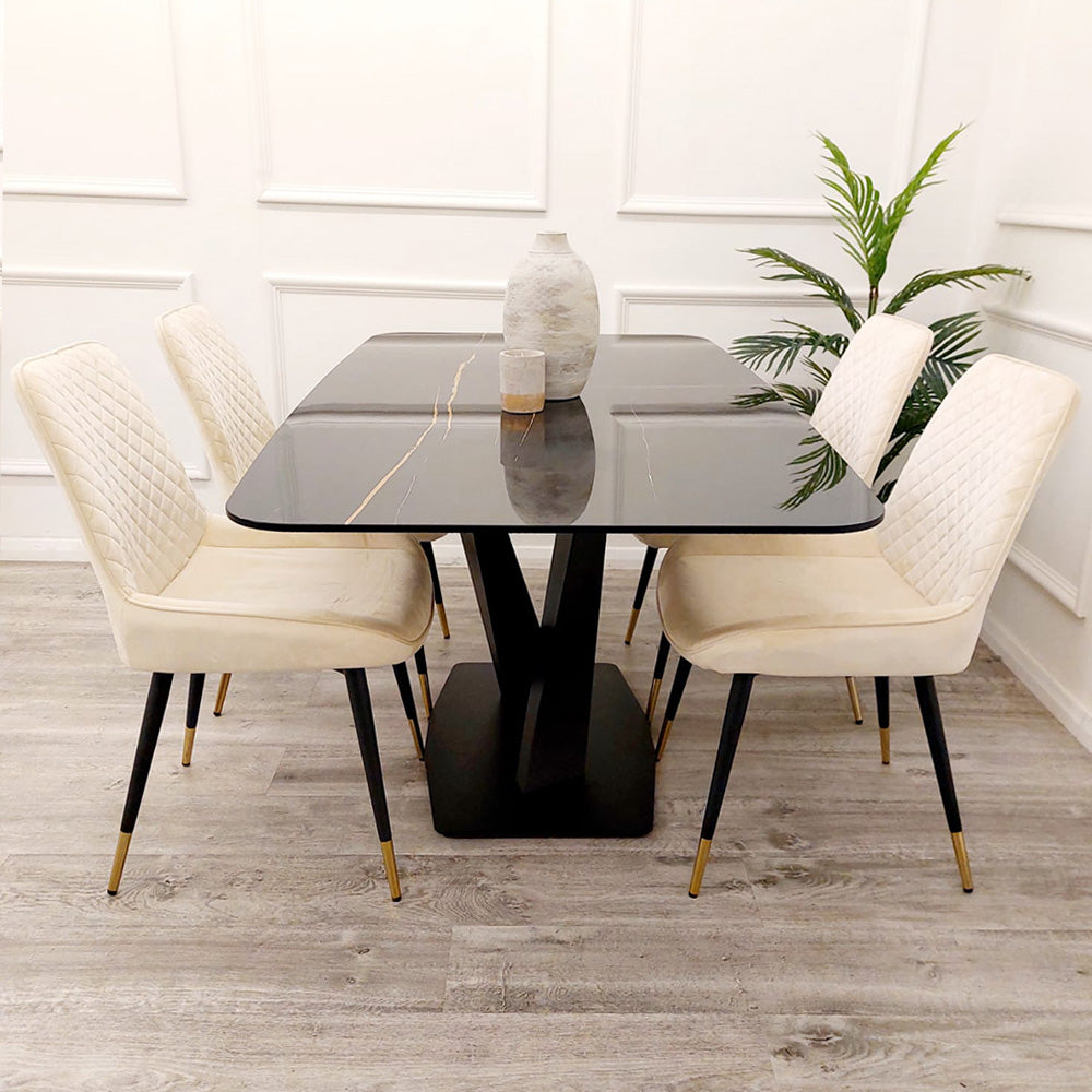 Apollo 1.6m Black Dining Table with Black Sintered Stone Top - 9 Apollo 1.6m Black Dining Table with Black Sintered Stone Top detail image