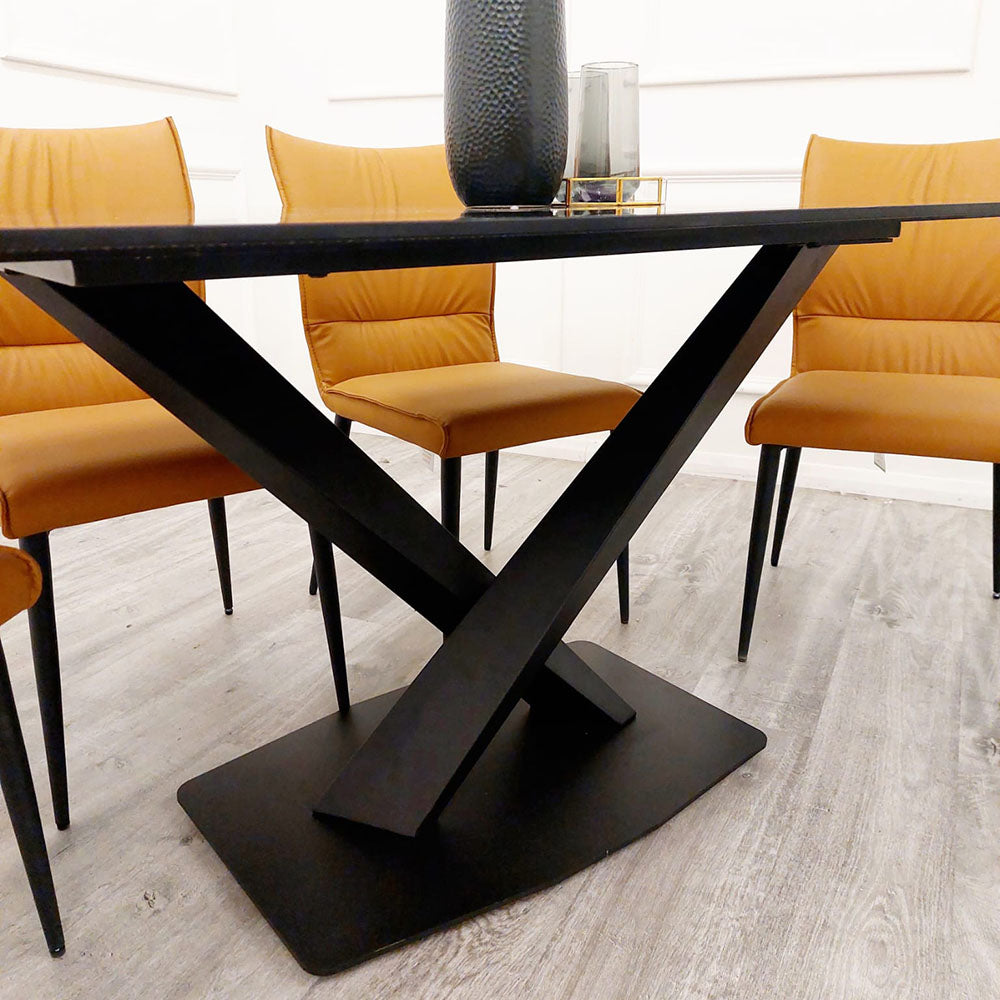 Apollo 1.6m Black Dining Table with Black Sintered Stone Top - 2 Apollo 1.6m Black Dining Table with Black Sintered Stone Top detail image